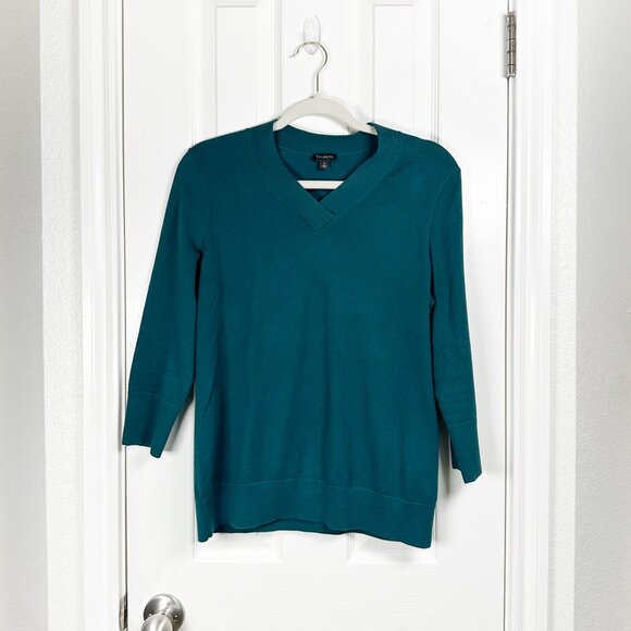 Talbots Womens Small V Neck Green Pullover Sweater Button Detail 3/4 Sleeve - Picture 1 of 6